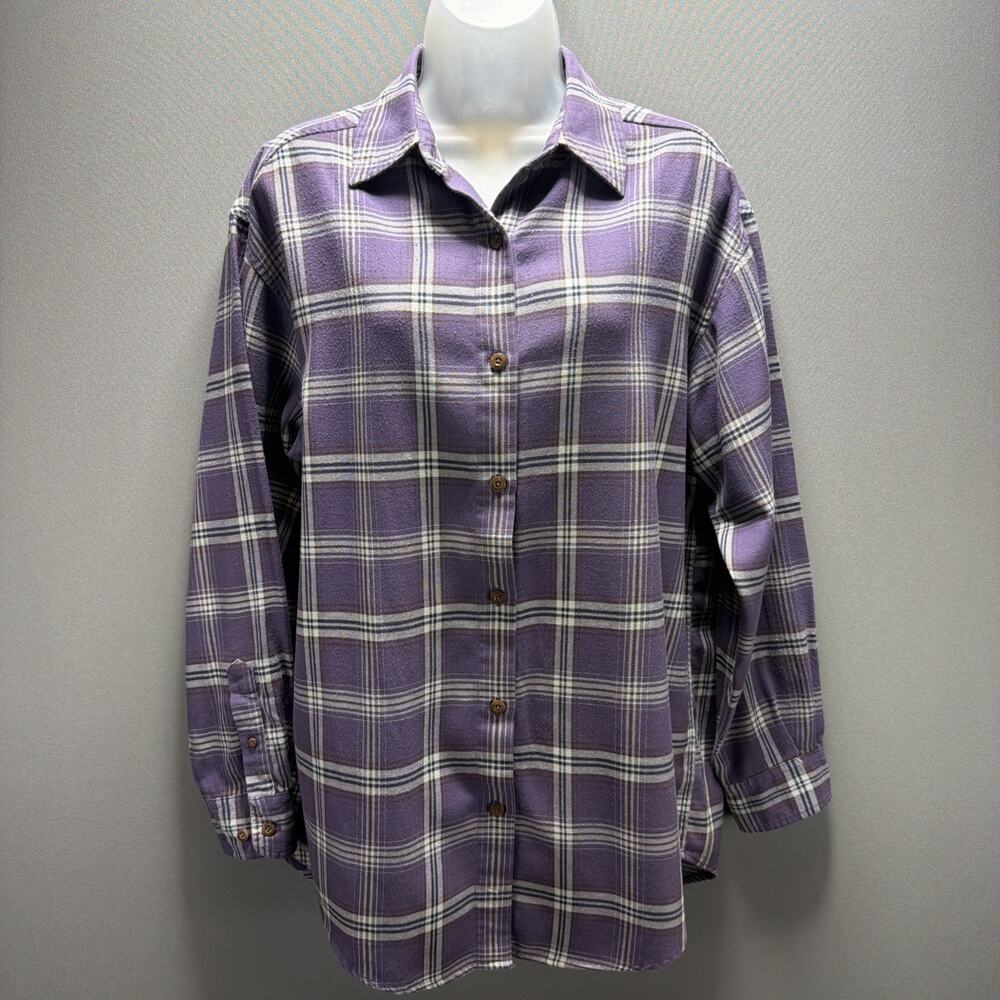 VTG Eddie Bauer Womens M Oversized Flannel Shirt Plaid Long Sleeve Button Up